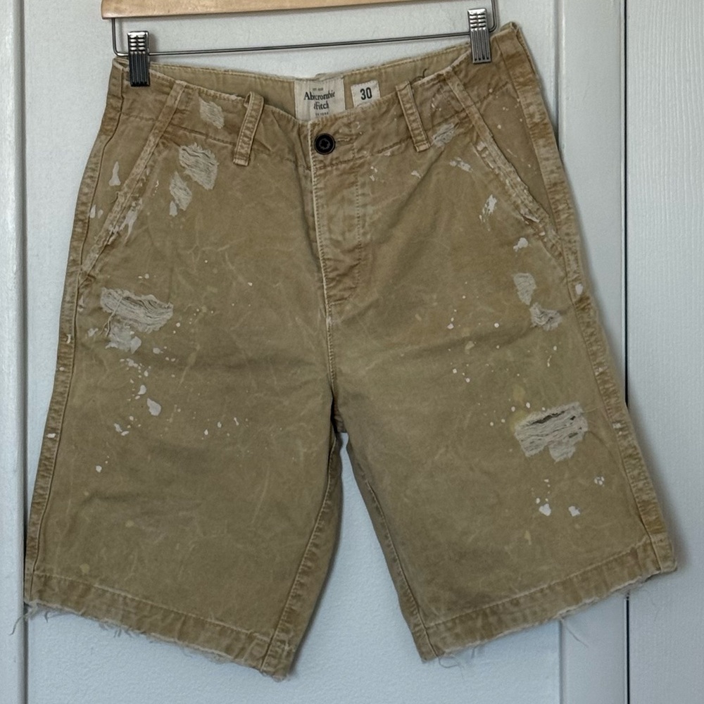 Abercrombie & Fitch Khaki Distressed Canvas Shorts